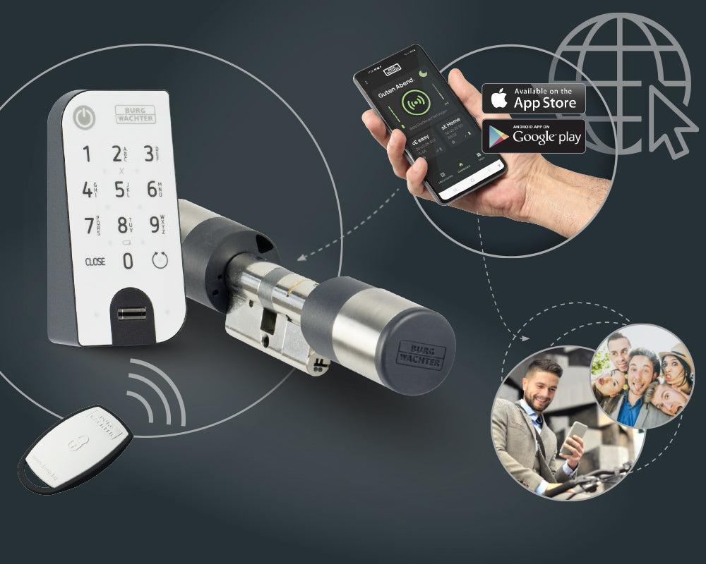 BURG_WÄCHTER secuENTRY easy System mit App, Funkschluessel und Fingerprint-Tastatur